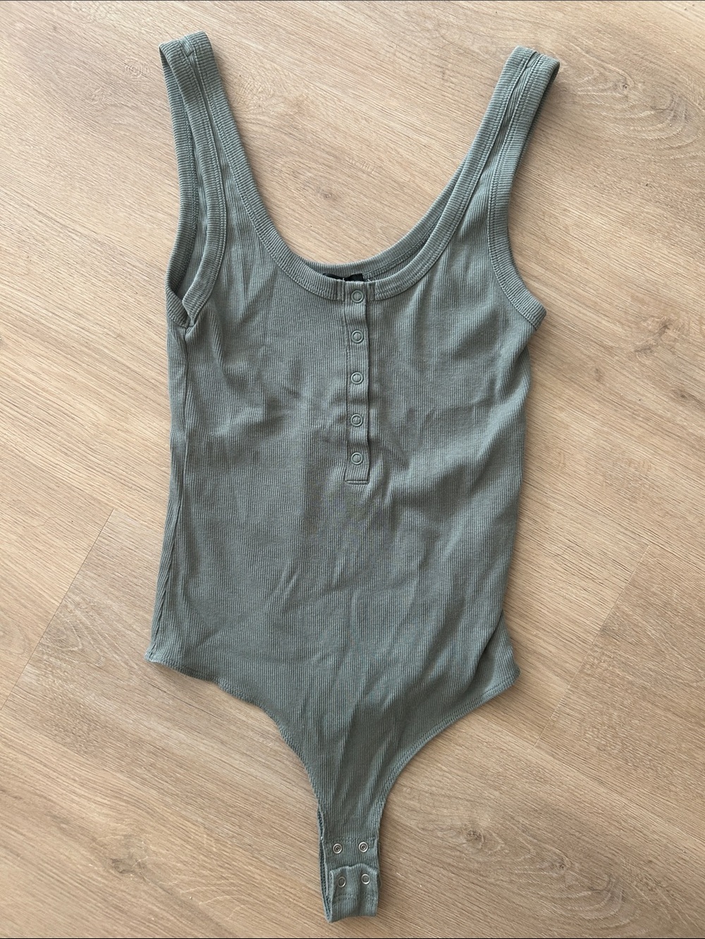 Dynamite Olive Ribbed Henley Tank Bodysuit